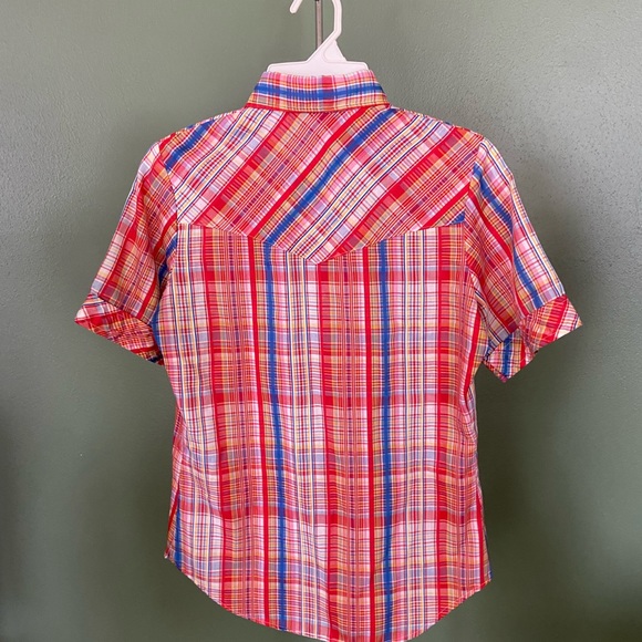Vintage Shirt Womens S Red Plaid Snap 38” Chest Rockabilly Western 70s Cowgirl - Picture 7 of 8